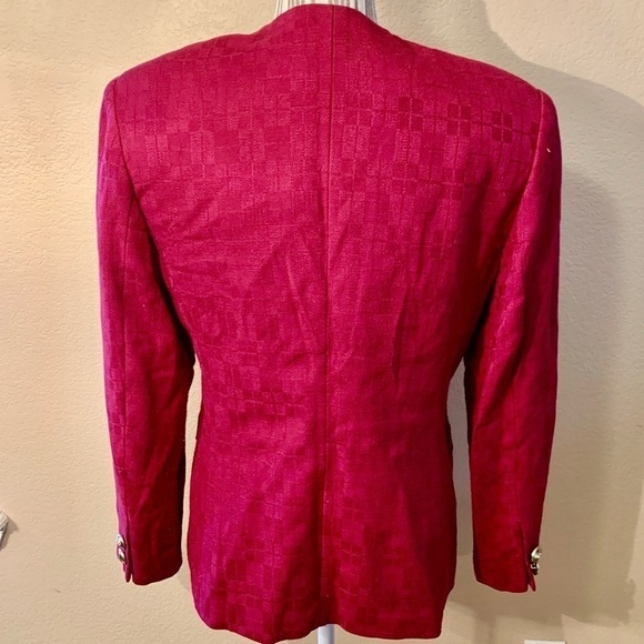 Vintage Blazer 8 HBS Ltd Magenta Checkered pattern Gold-tone Button-Up Classic - Picture 9 of 13